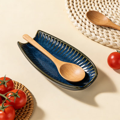 Ensemble de support de cuillère en céramique pour comptoir de cuisine, support de cuillère en porcelaine de ferme résistant à la chaleur avec rebord anti-goutte, facile à nettoyer pour la cuisinière et la cuisson