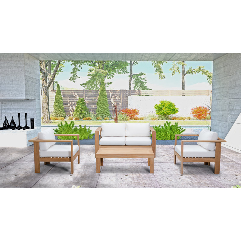 Sonoma 4 Piece Teak Sofa Seating Group with Sunbrella Cushions, Canvas Natural Sunbrella® Canvas
