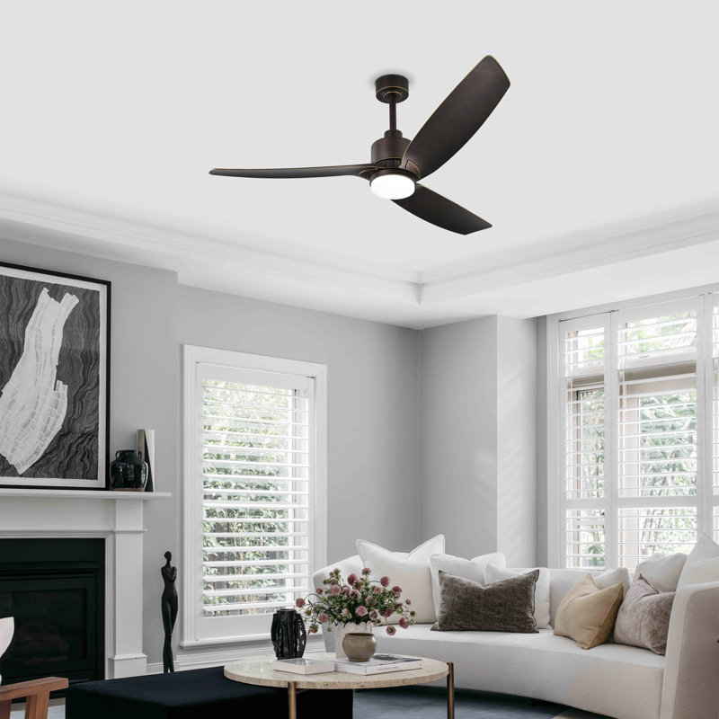 Ventilateur de plafond lumineux à 3 pales avec télécommande Heshor, Bronze huilé