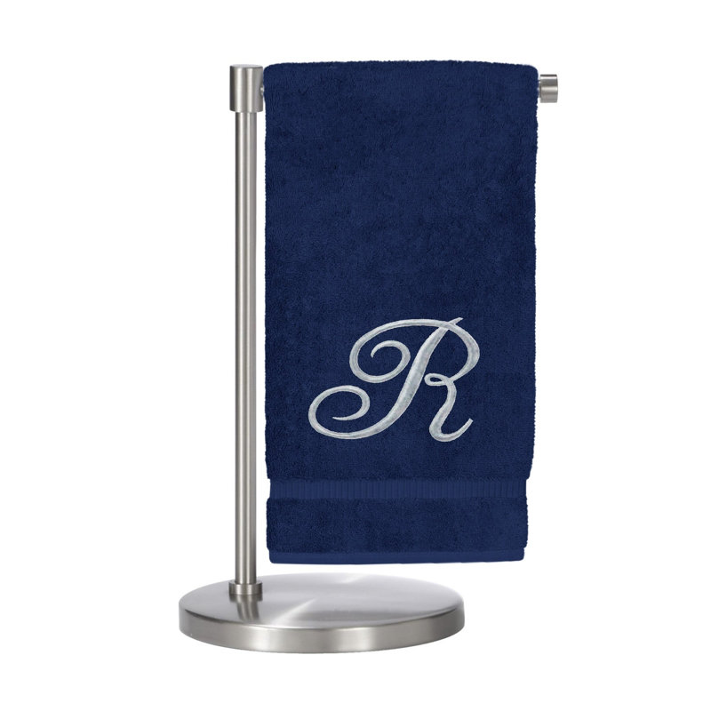 Ensemble de serviettes de bain 2 pièces 100% coton monogramme, Marine / Argent, C
