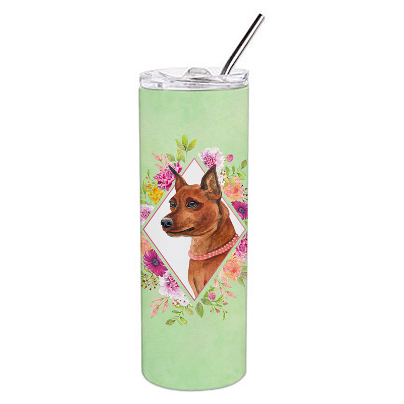 E23BF9F8391D466E9CA4F8DFEBD9A7DB de verre 20 oz à double paroi en acier inoxydable chiot, Pinscher miniature, Vert