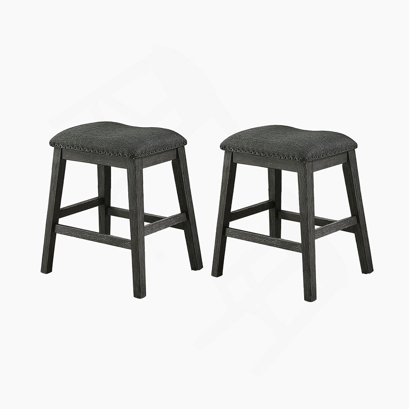 Tabouret de comptoir rembourré en tissu de lin, gris foncé (ensemble de 2)