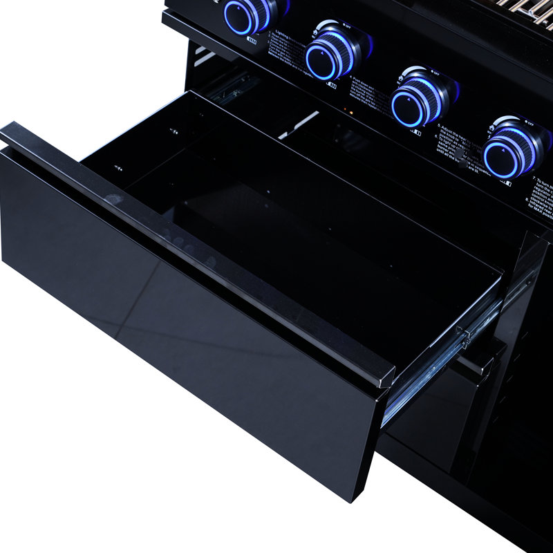 Barbecue professionnel au gaz noir à quatre brûleurs pour la cuisine extérieure, avec grilles amovibles et barbecue en acier inoxydable naturel facile d'entretien, nettoyage d'ingénierie à rendement élevé dans les espaces