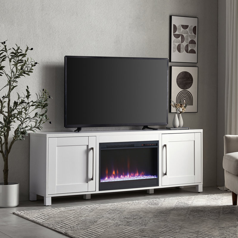 Meuble télé avec foyer électrique pour téléviseur de 78 po ou moins Chabot, Blanc