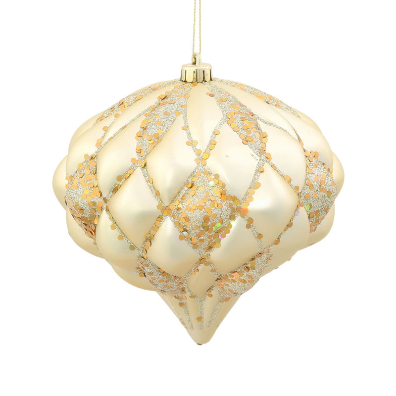 Ornement en oignon 5,7 po à motif de paillettes, H 5,7 po x l 5,7 po x P 5,7 po, Sable or mat, paillettes