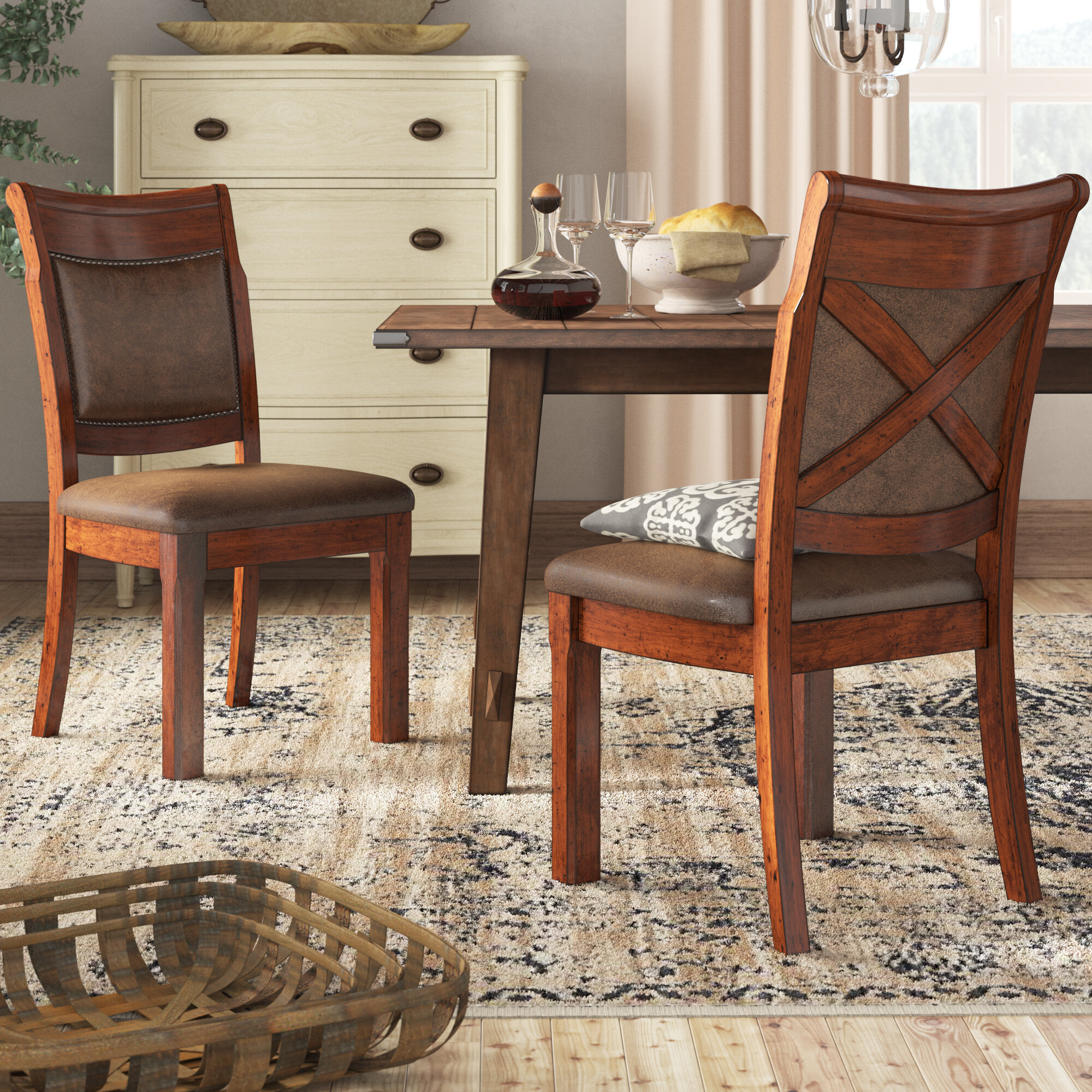 Open-Back Wood Dining Chairs, Warm Natural Tone (Set of 2) Loon Peak