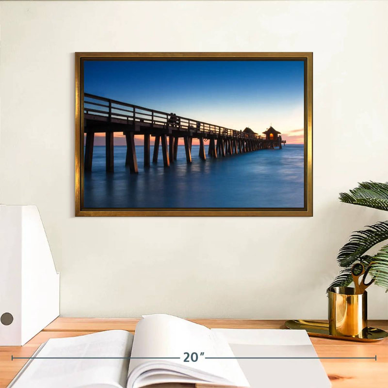 Naples Beach Pier, Cadre flottant doré, 13 po x 9 po
