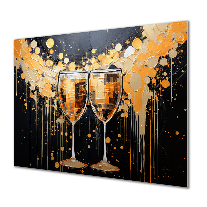 Art mural doré et noir champagne Essence - Champagne MT132393, H 24 po x l 32 po x P 1 po