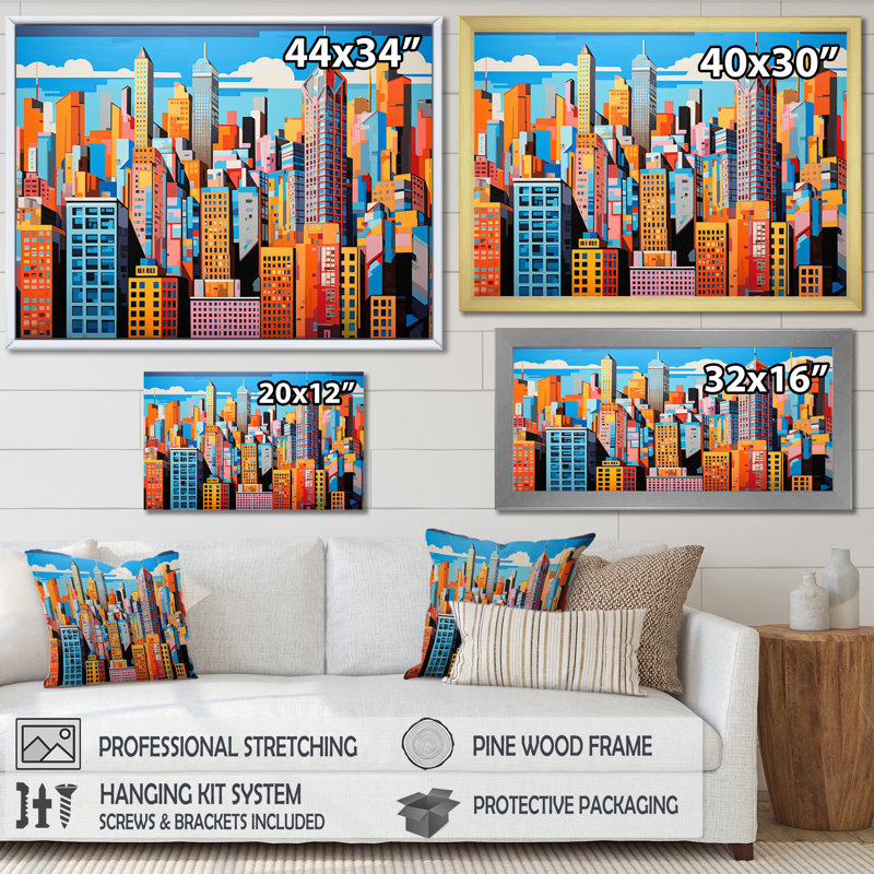 Pop Art Chicago Cityscape II - impression, H 16 po x l 32 po x P 1 po, Toile tendue