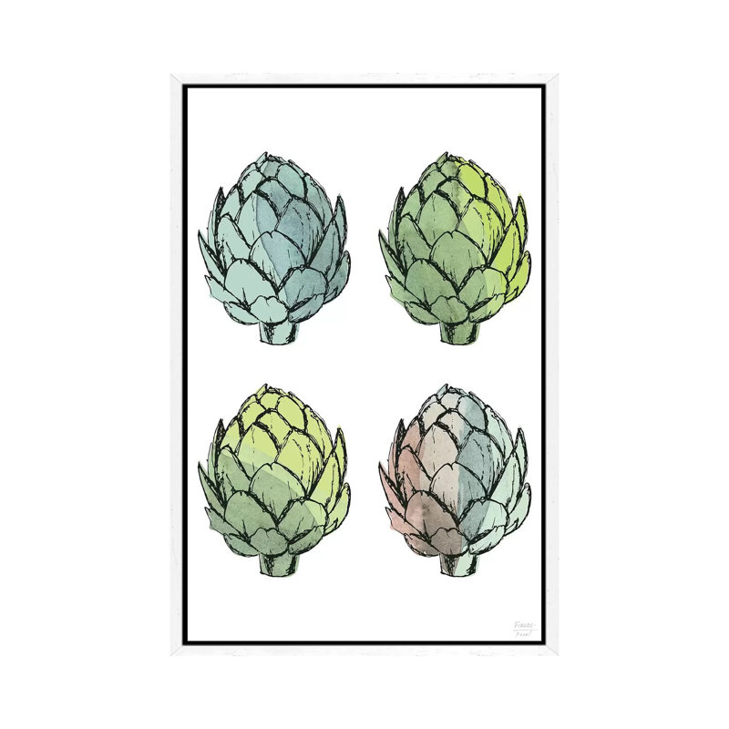 Four Artichokes - Print on Canvas, 152.4cm H x 101.6cm W x 3.81cm D, White Floater Framed