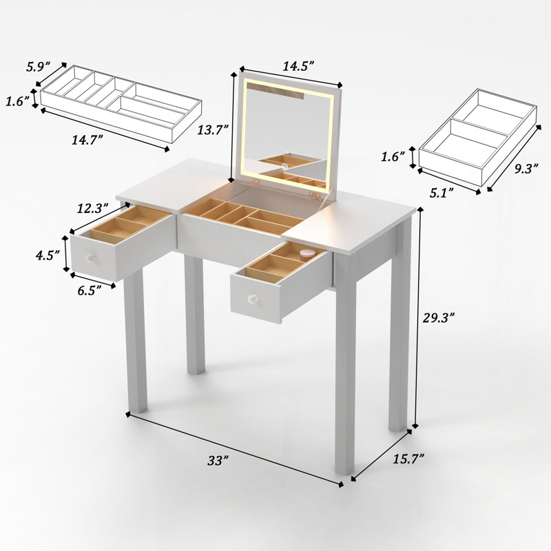 Small Makeup Vanity Table, Dresser Desk with 2 Drawers , Flip Top Mirror Organizer, Makeup Dressing Table for Bedroom, Dressing Room