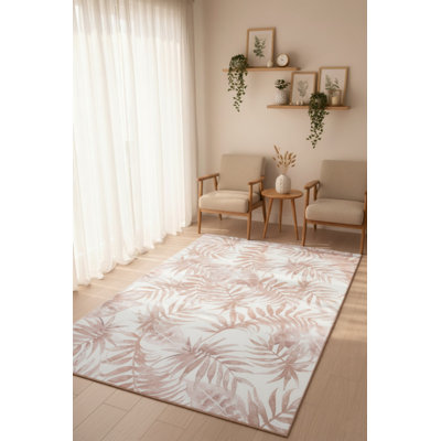 Beige Pink Floral Woven Base Decorative Carpet