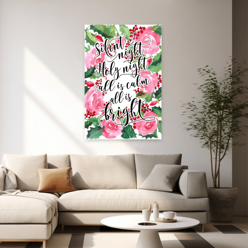 Silent Night Christmas Floral Contemporary Rose Flower Winter Wall Art Print 1 Piece Wrapped Canvas Wall Art