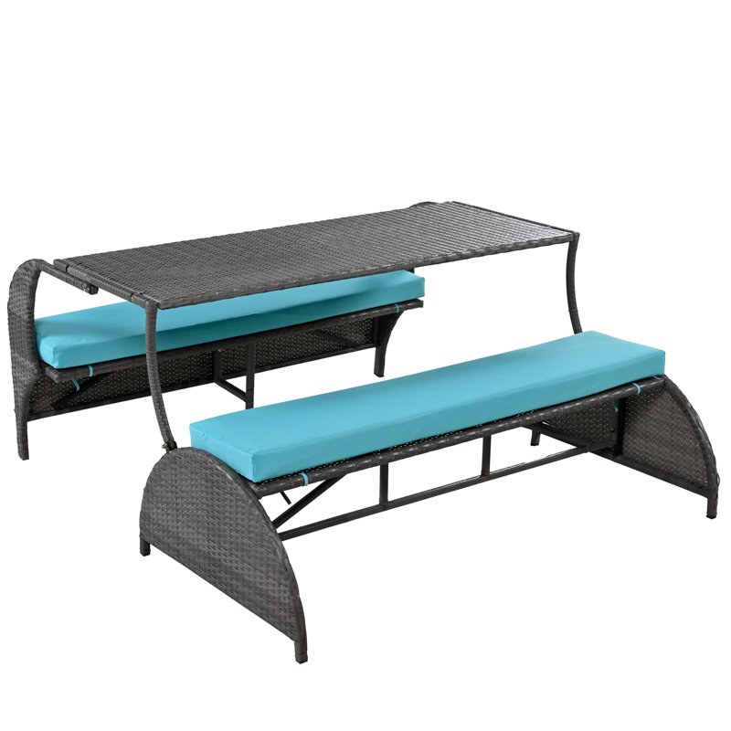 2-In-1 Convertible Picnic Upholstered Bench Table, Teal
