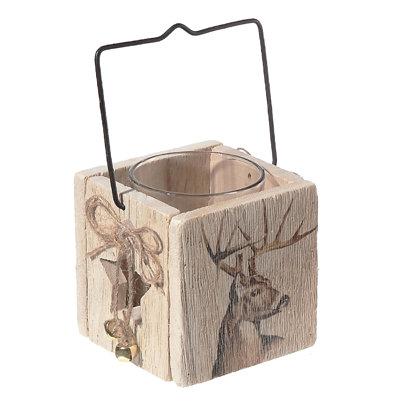 Petit porte-photophore en bois/verre cube