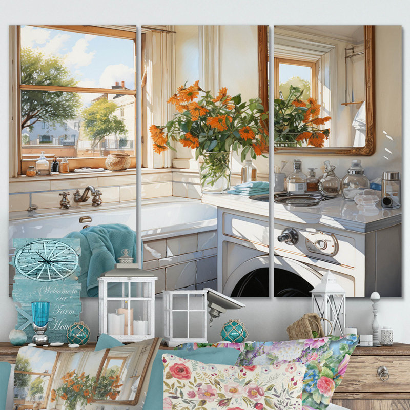 Bath Laundry Realism In - Bath & Laundry Canvas Wall Art Set, H 28 po x l 36 po x P 1 po