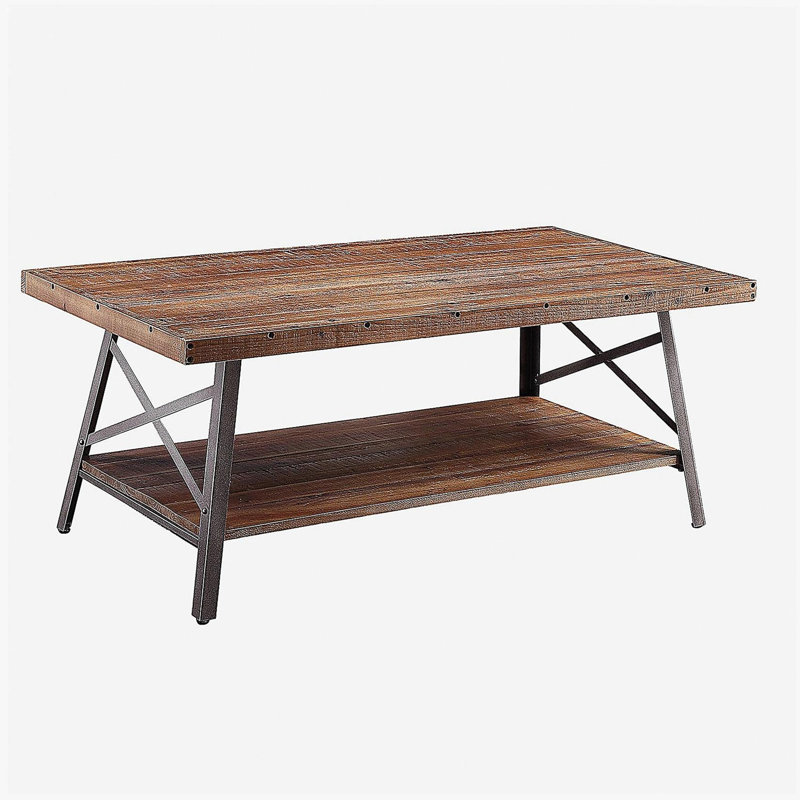 Table basse avec rangement en chêne patiné et plage noire
