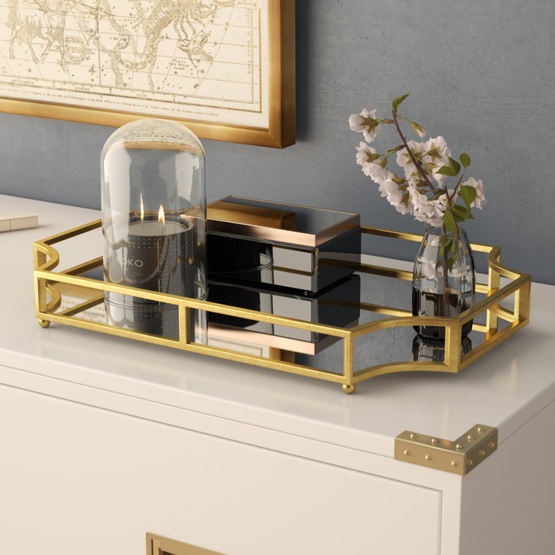 Connie Mirrored Glass Tray, Gold