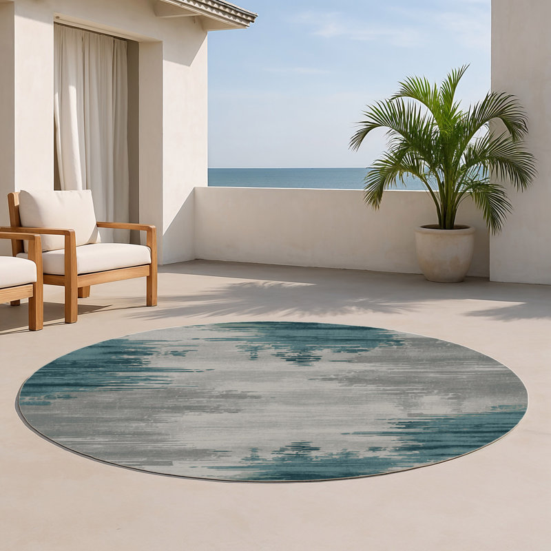 Watercolor Gray Indoor and Outdoor Area Rug, Round 5'