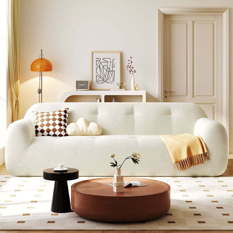 Canapé à 3 places en tissu de chenille de style Bon_ de 85,8 po Boneless U_Style, Beige