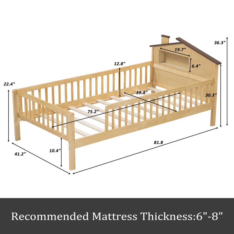Lit plateforme avec rangement Jenal, Naturel, Simple