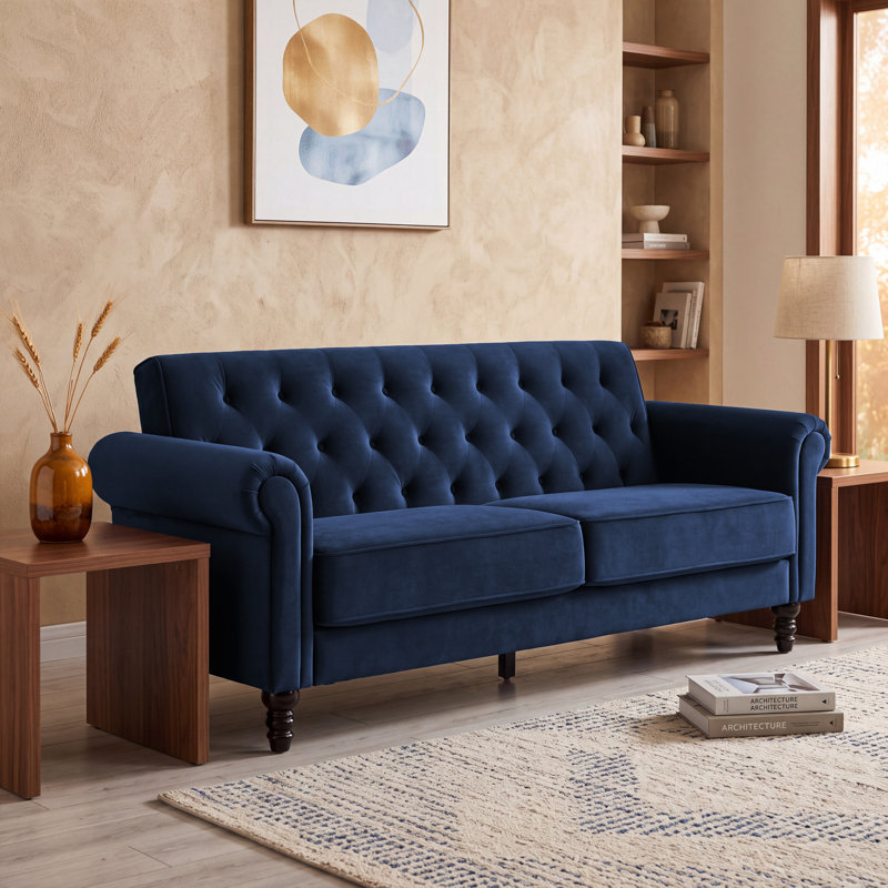 Mifflinville 3-Seater Velvety Sofa, 3, Midnight Blue