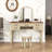 Makeup Vanity with Mirror, Drawers and Leather Stool