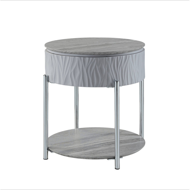 Table de bout yukino gris ultrabrillant et finition chromée