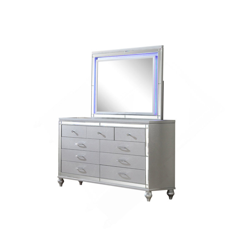 Commode à 6 tiroirs Sterling, Argent argent