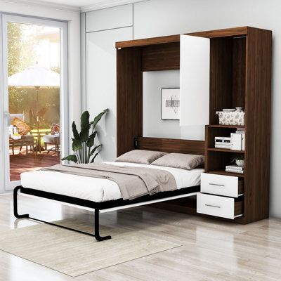 Lit escamotable en bois avec armoire