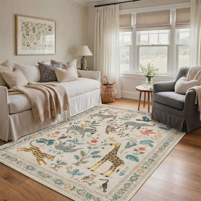 Tapis d'intérieur lavable à la machine Vintage avec envers antidérapant, Rectangle 9 pi x 12 pi