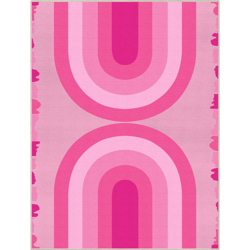 Shanea Rainbow Pink Modern Geometric Flat-Weave Rug, Rectangle 7'7" x 9'10"