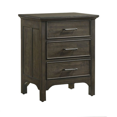 Statice 3-Drawer Rubberwood Nightstand with USB Port, Brushed Charcoal