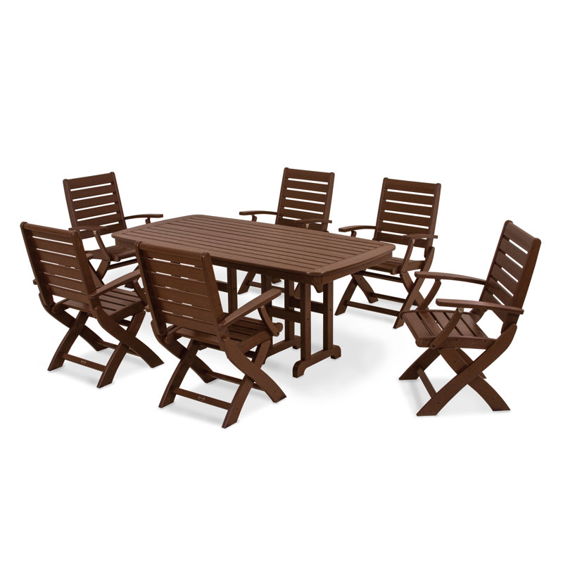 POLYWOOD Signature Folding Chair 7-Piece Dining Set, Mahogany