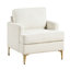 Chaise en chenille beige avec pieds à finition dorée, coussin de dossier réversible, structure en contreplaqué, structure en métal moderne idéale pour le salon, coussins, housses de coussin amovibles, capacité de poids de 300 lb,