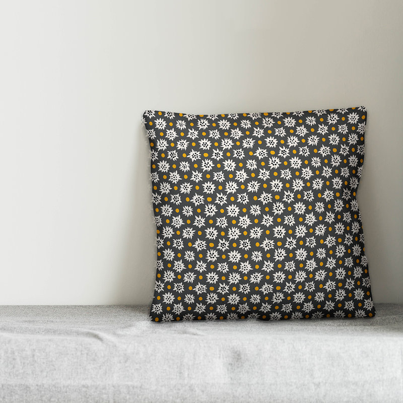Coussin décoratif abstrait flocon de neige carré, 20 po x 20 po, Gris, Intérieur