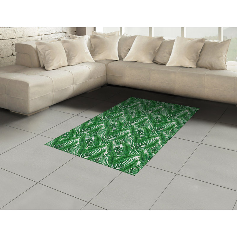 Palm Leaf High Density Long Fiber Poly Threads Decorative Area Rug Carpet, Rectangle 4' x 5'8"