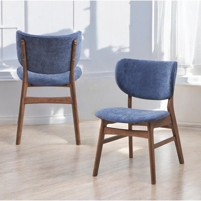 Chaise d'appoint Bevis en tissu bleu et finition noyer (ensemble de 2)