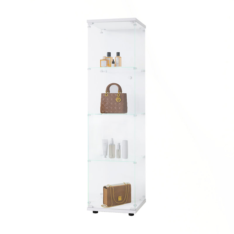Versatile Glass Display Cabinet With Four Shelves And Door For Home And Office Use, White