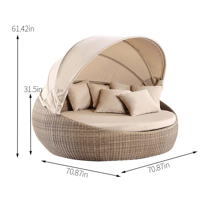 Rattan Courtyard Patio Daybed 70.87'' Wide Circle Wicker Patio Daybed with Cushions, Brown