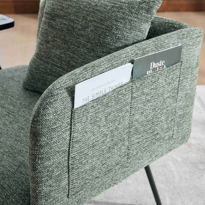 Fauteuil de loisir, fauteuil de détente avec petite table et coussin de dossier, chaises rembourrées modernes avec pieds en métal et poches latérales, canapé simple