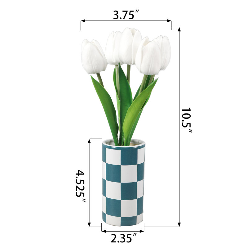 Arrangement de tulipes dans un vase, Blanc, Bleu sarcelle