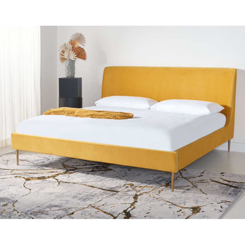 Venedy Upholstered Wingback Bed, Queen, Chartreuse Velvet