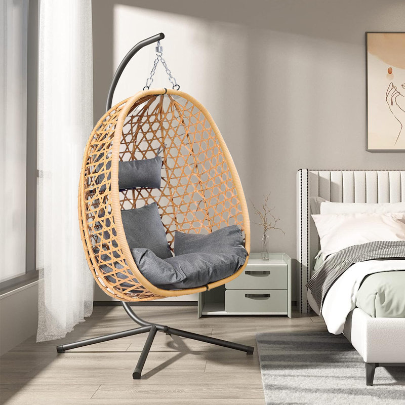 Fauteuil à œufs pivotant avec support - Rotin jaune