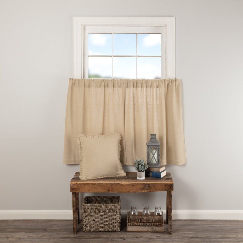 Rideau de café sur mesure en toile de jute Middlesbrough, l 72 po x L 36 po, Brun clair rétro