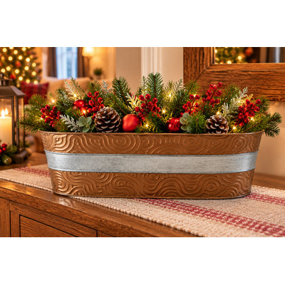 Patterned Copper With Silver Band Oval Bucket