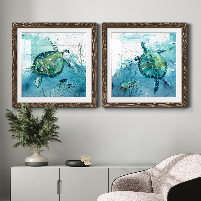 «Island Swim I», ensemble de 2 peintures, Papier dans un cadre photo, H 17 po x l 34 po, Érable