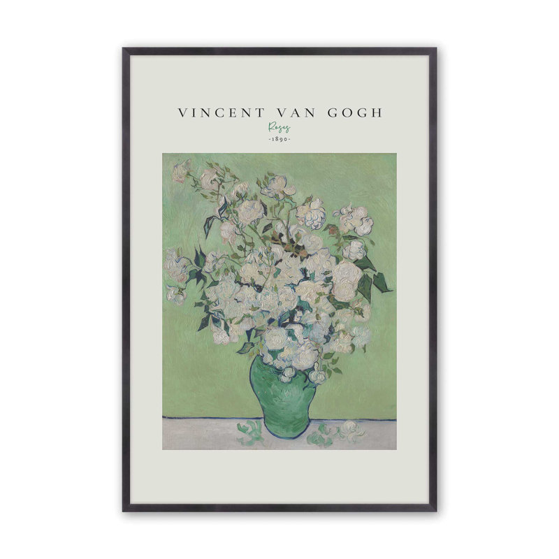 Van Gogh's Roses 1890 v2, H 37,25 po x l 25,25 po x P 1,25 po, Reproduction encadrée sans passe-partout, Zinc patiné