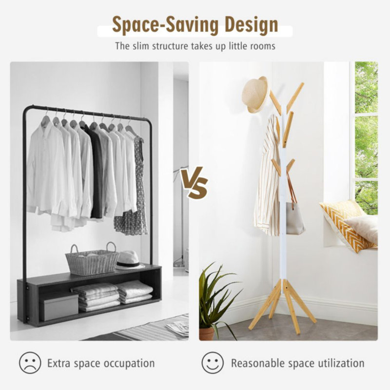 Portemanteau portatif en bambou avec 6 crochets