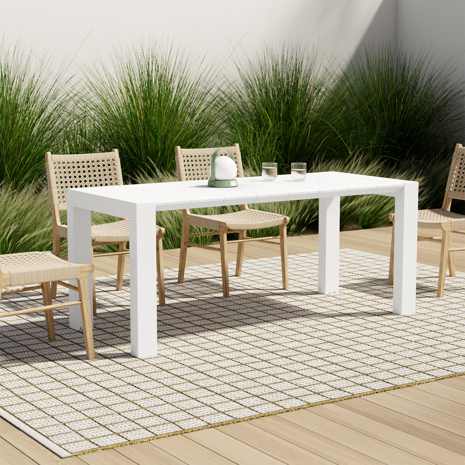 Farrah Extendable Plastic / Acrylic Outdoor Dining Table, White, 39" W x 70" L x 29.5" H